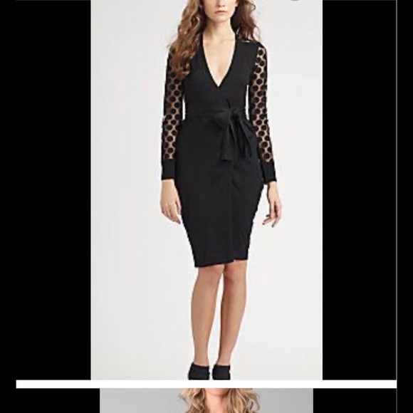 Diane Von Furstenberg Linda Wrap Dress Black Sz L - Picture 1 of 9